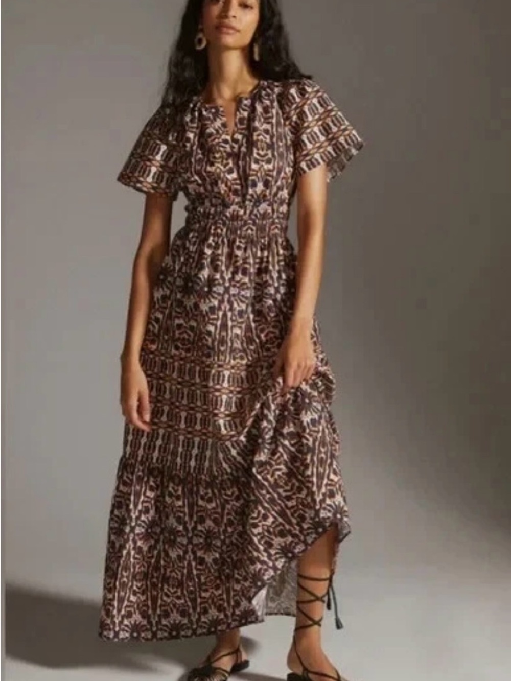 Anthropologie Maeve XS Somerset Boho Prairie 100% Cotton Sundress Midi Dress - Picture 7 of 14